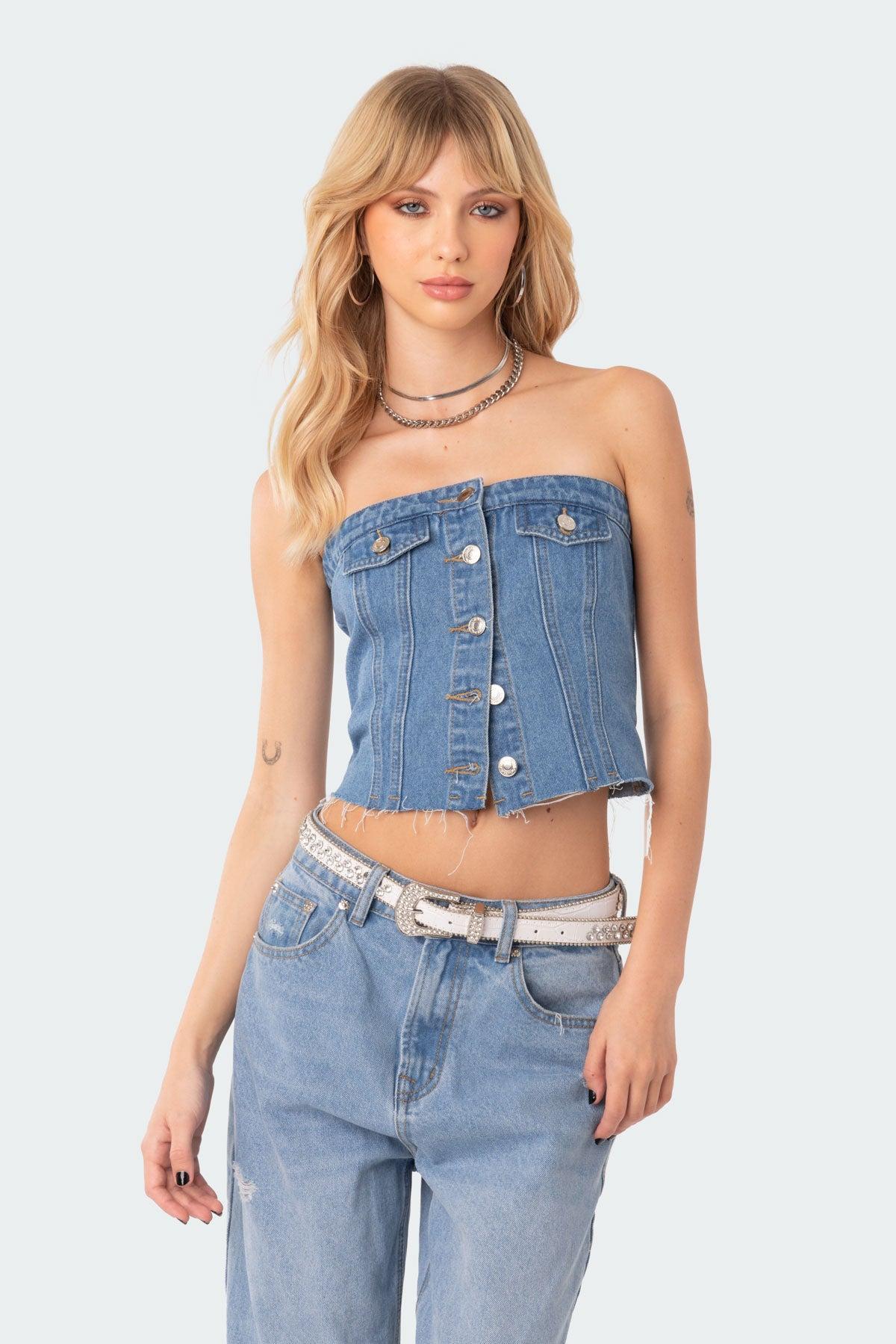 River Denim Strapless Top Product Image