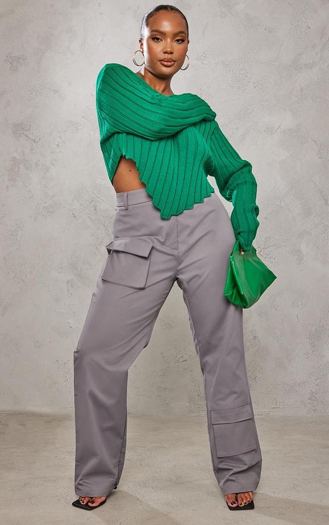 Plus Bright Green Chunky Knit Long Sleeve Dip Hem Crop Top Product Image