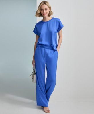 Calvin Klein Womens Satin Short Sleeve Top Wide Leg Pant Product Image