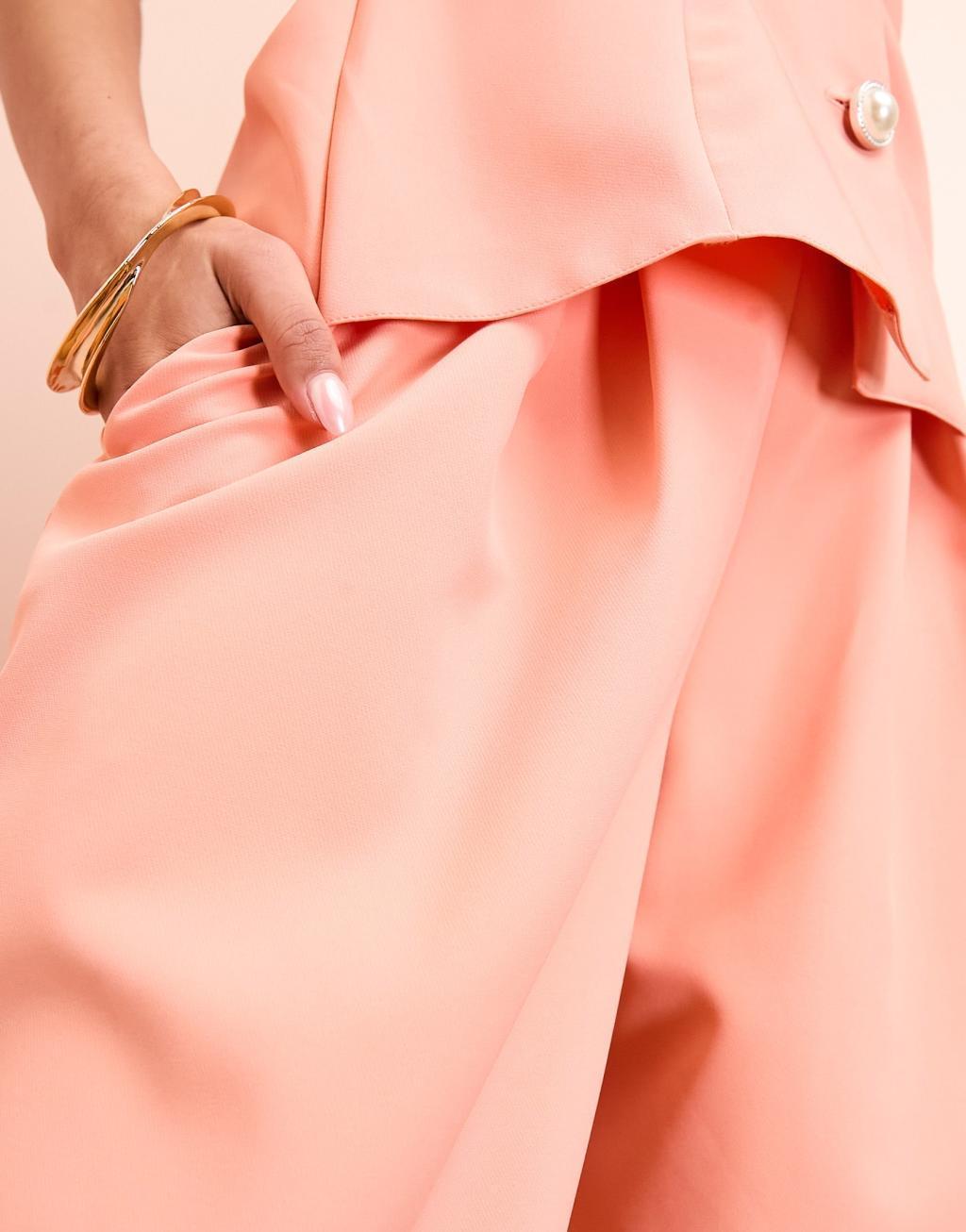 ASOS LUXE tailored wide leg pants in peach Product Image