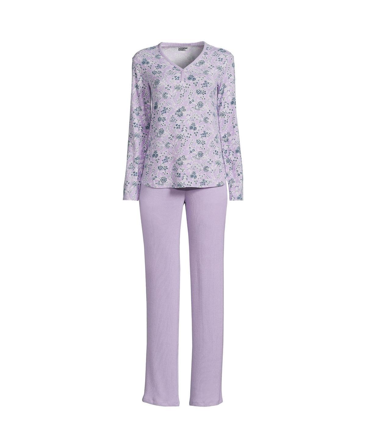 Womens Lands End Cozy Long Sleeve Pajama Top & Pajama Pants Sleep Set Purple Product Image