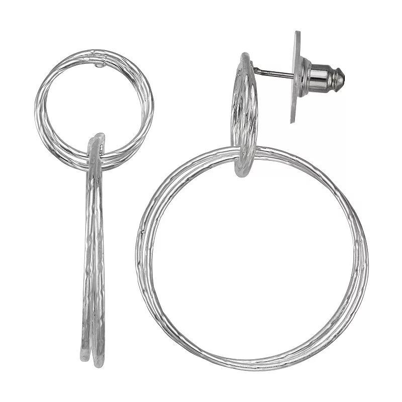 Napier Silver Tone Textured Rings Double Drop Earrings, Womens Product Image