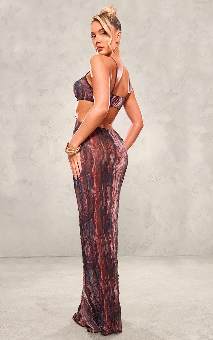 Multi Abstract Print Crinkle Mesh Cut Out Maxi Dress Product Image