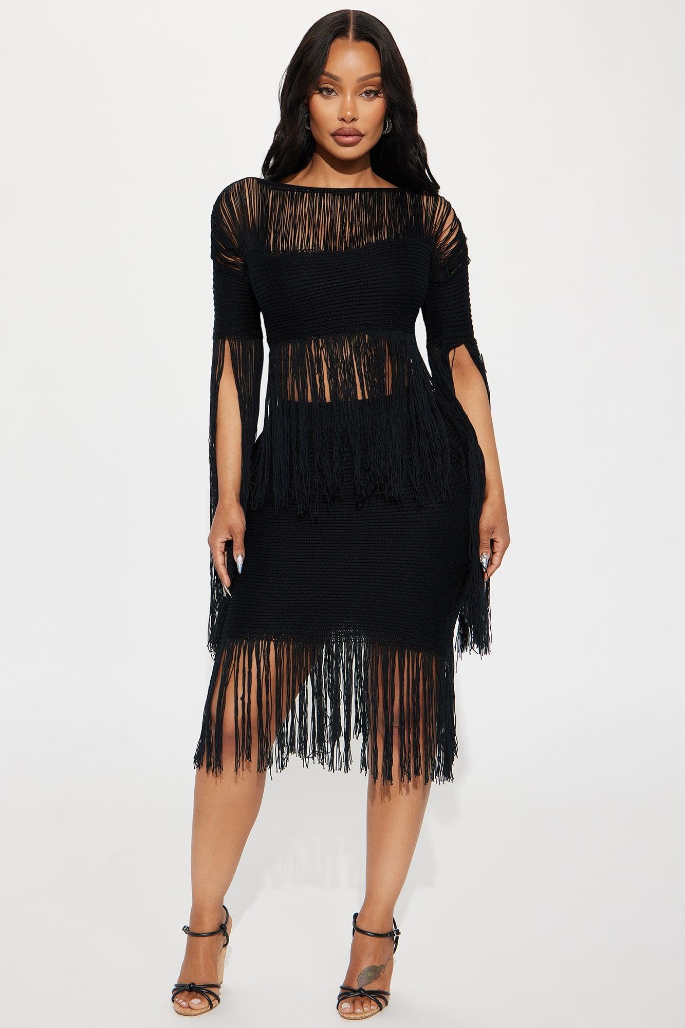 Mimosa Time Fringe Skirt Set - Black Product Image