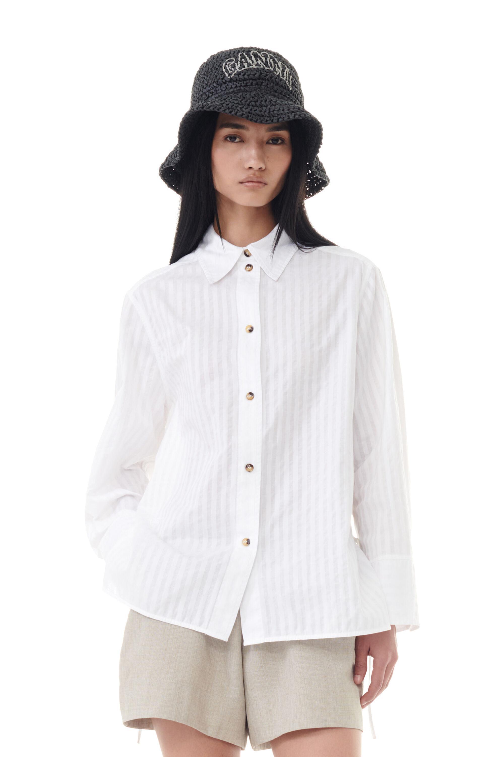 White Tonal Stripe Oversized Shirt Product Image