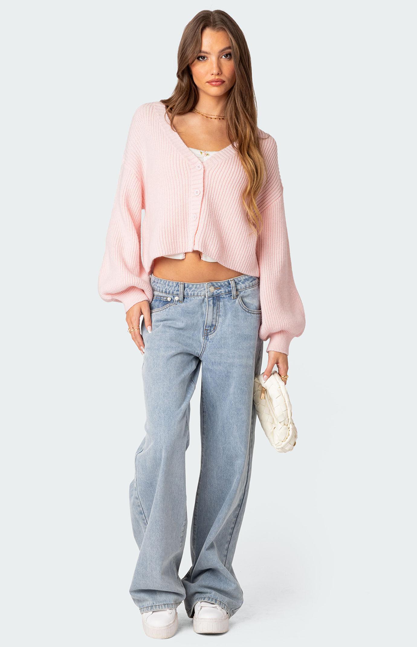 Edikted Womens Sabrina Chunky Knit Cropped Cardigan - Pinkedium Product Image