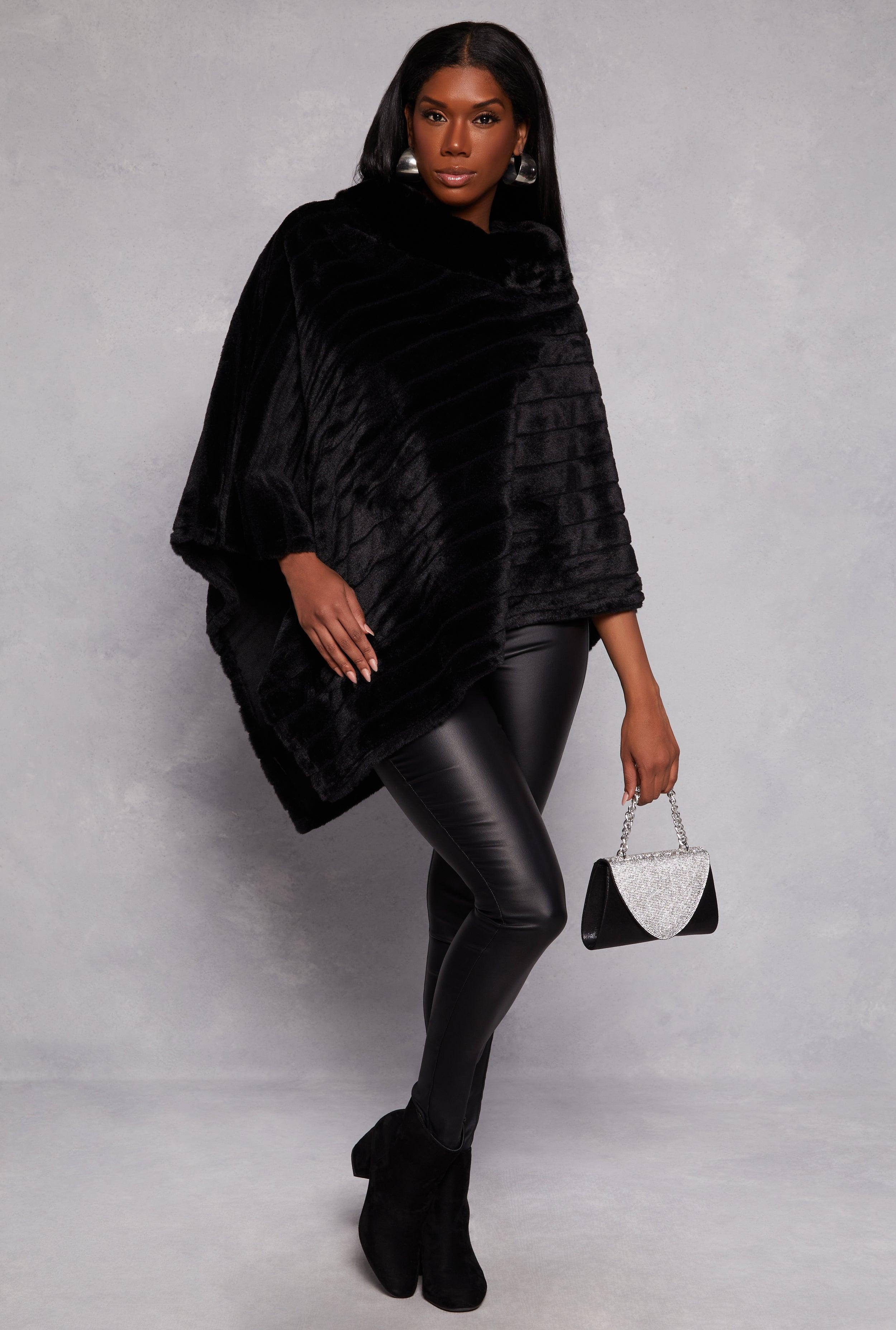 Faux Fur Funnel Neck Poncho Female Product Image