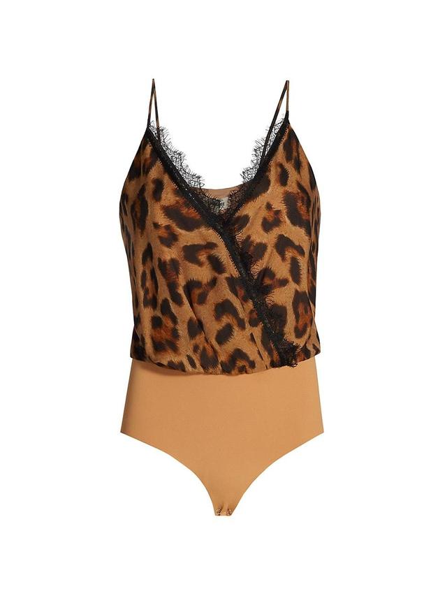 Womens Jaxon Leopard Silk Surplice Bodysuit Product Image