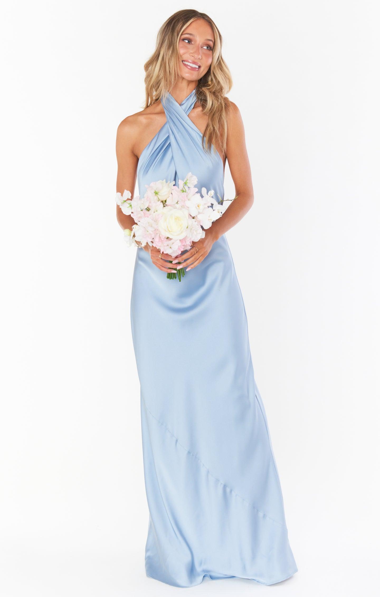 Jasmine Halter Maxi Dress ~ Steel Blue Luxe Satin Product Image