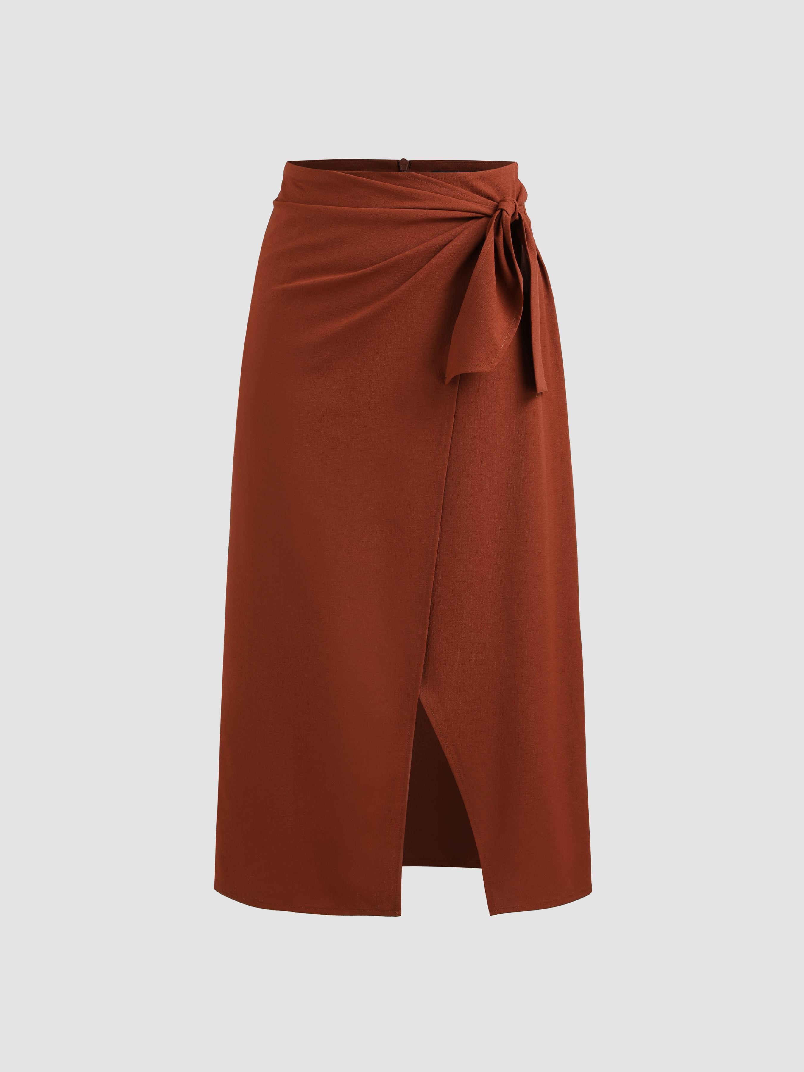 Knotted Split Solid Midi Skirt Product Image