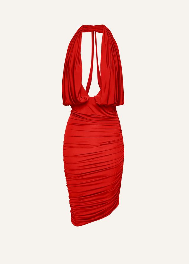 Plunge halter jersey midi dress in red Product Image