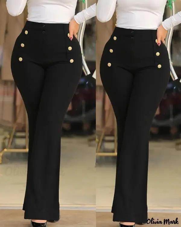 Olivia Mark – Womens High-Waisted Bootcut Work Pants with Button Closure Product Image