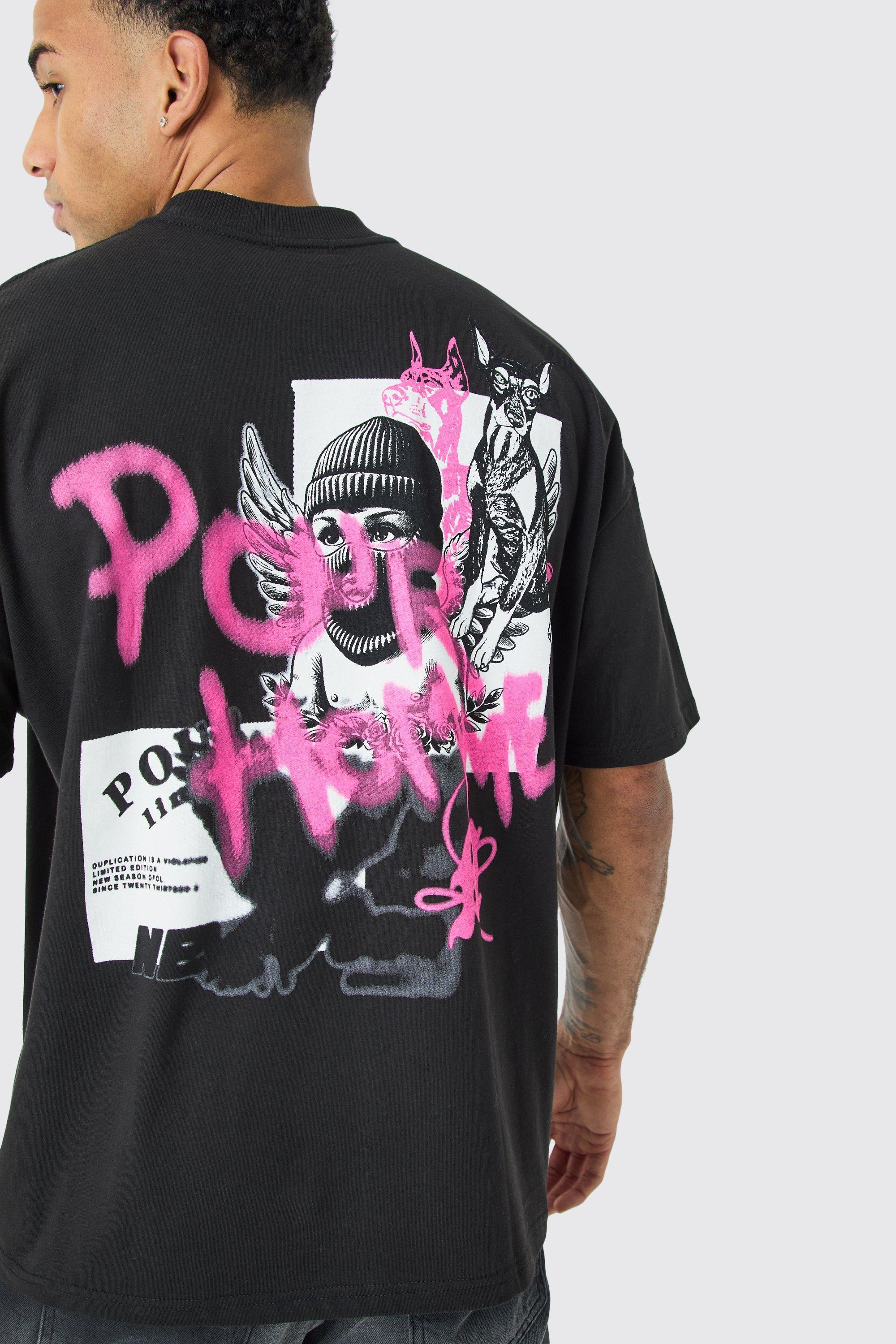 Oversized Graffiti Heavyweight T-shirt | boohooMAN USA Product Image