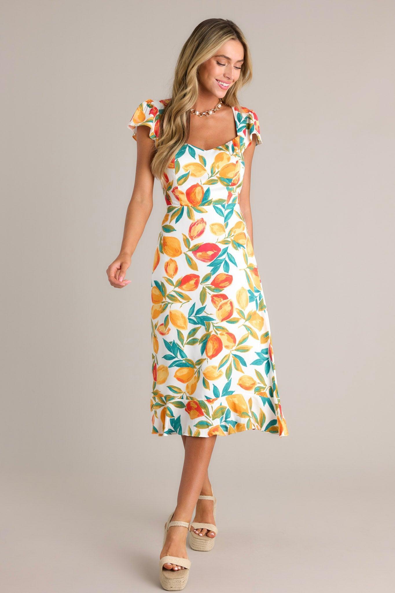 Sunshine & Bliss Ivory Multi Citrus Print Midi Dress Product Image