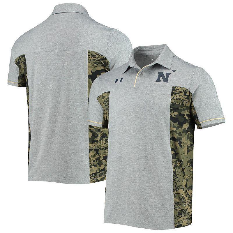 Mens Under Armour Heathered Gray Navy Midshipmen Freedom Performance Polo Product Image