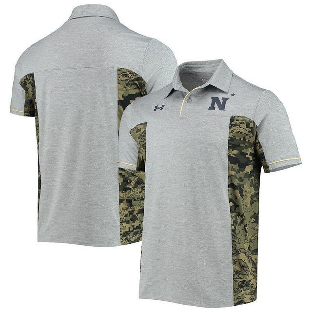 Mens Under Armour Heathered Gray Navy Midshipmen Freedom Performance Polo Product Image