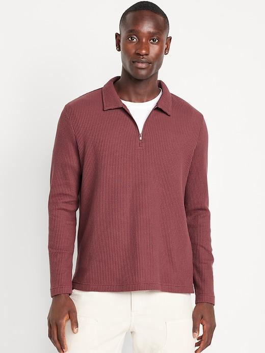 Quarter-Zip Waffle Polo Sweater Product Image