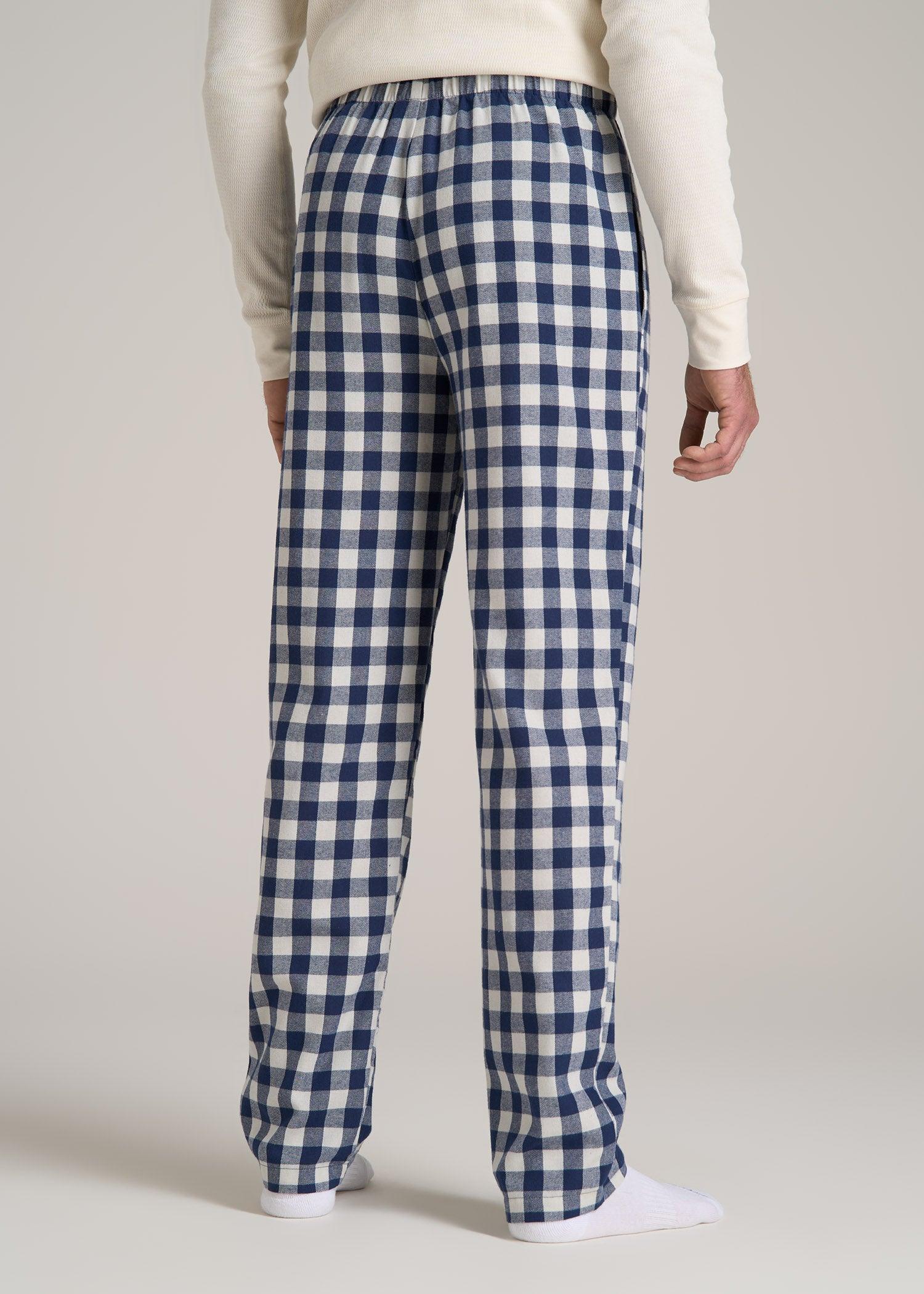 Plaid Pajama Pants for Tall Men in Navy and White Check Product Image