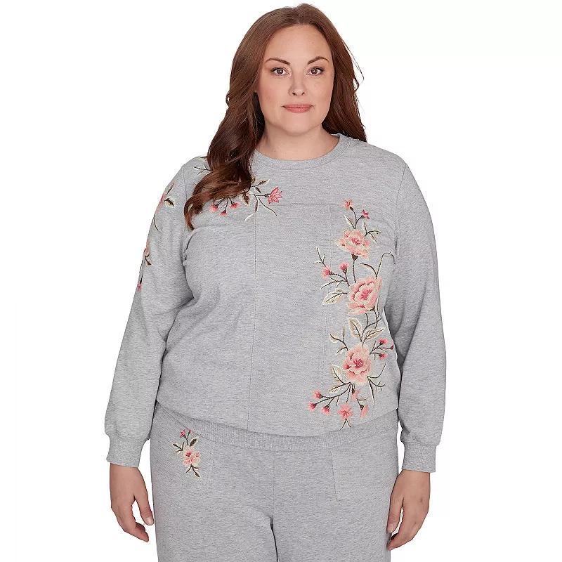 Plus Size Alfred Dunner Cozy Floral Embroidered Long Sleeve Top, Womens Blue Product Image