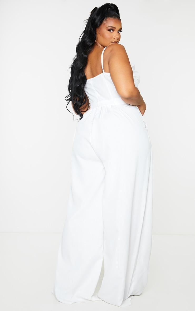 Plus White Ruched Cup Strappy Wide Leg Jumpsuit Product Image