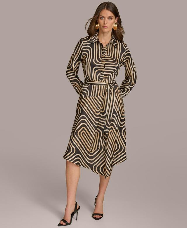 Donna Karan Womens Printed Button-Front Belted Dress Product Image