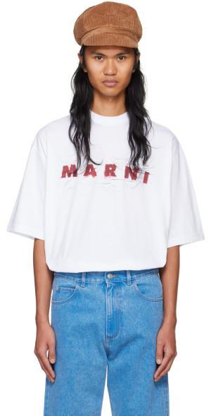 Marni White Printed Wrinkled Logo T-shirt Product Image