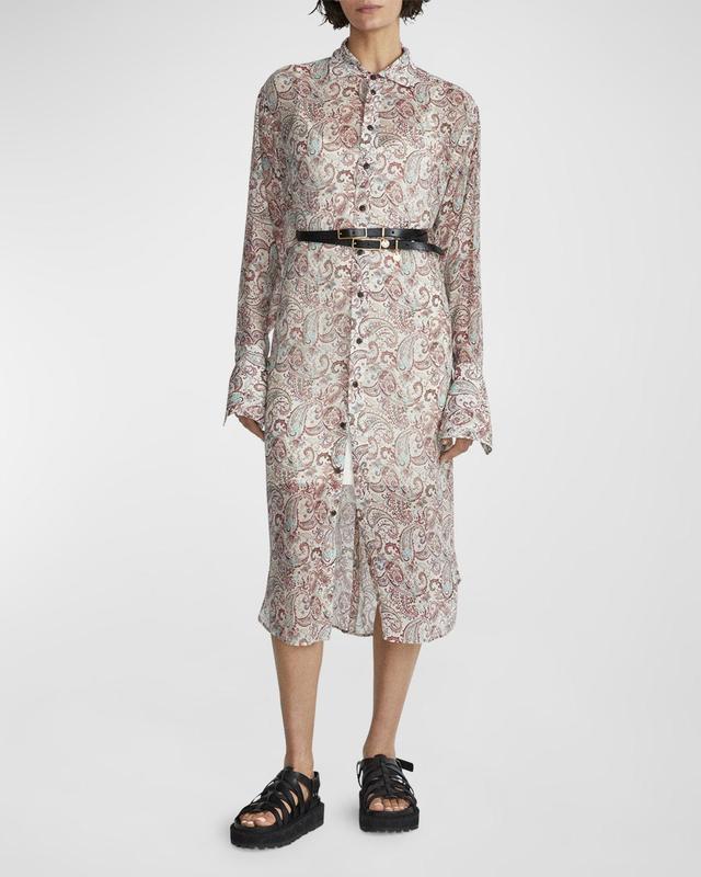 rag & bone Leona Paisley Long Sleeve Sheer Silk Blend Shirtdress Product Image