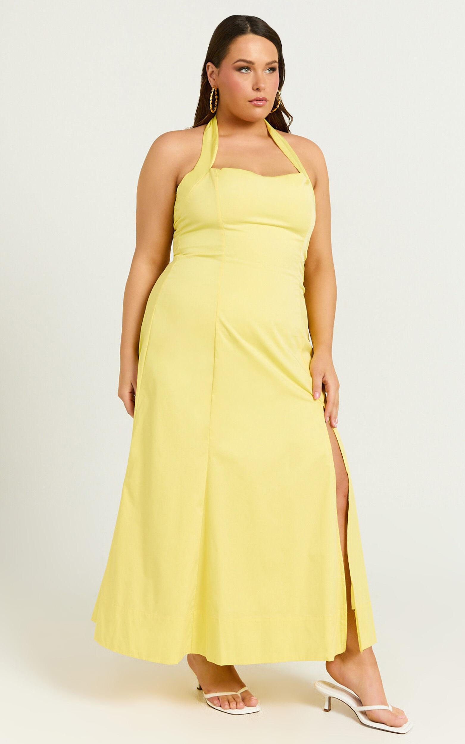 Narissa Midi Dress - Halter A Line Dress in Lemon Product Image