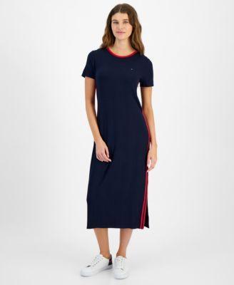 Women's Contrast-Stripe Ribbed Knit Midi Dress Product Image