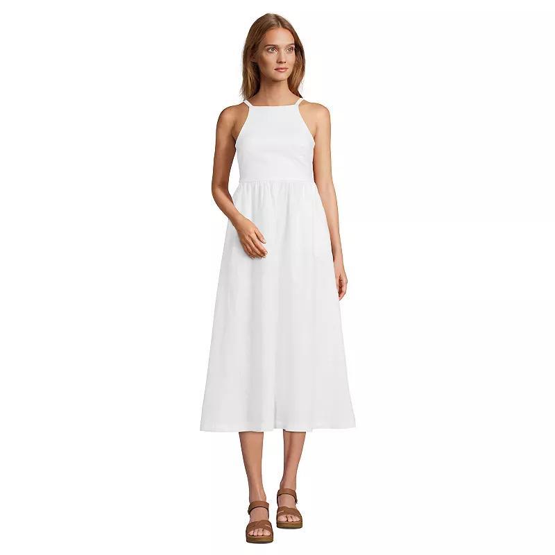 Womens Lands End Linen Sleeveless Halter Midi Dress White product image