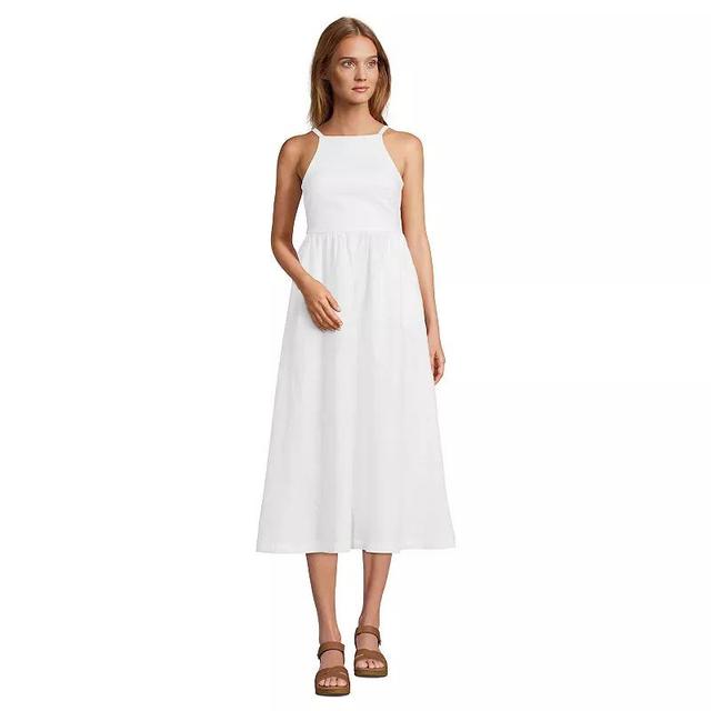 Womens Lands End Linen Sleeveless Halter Midi Dress White Product Image