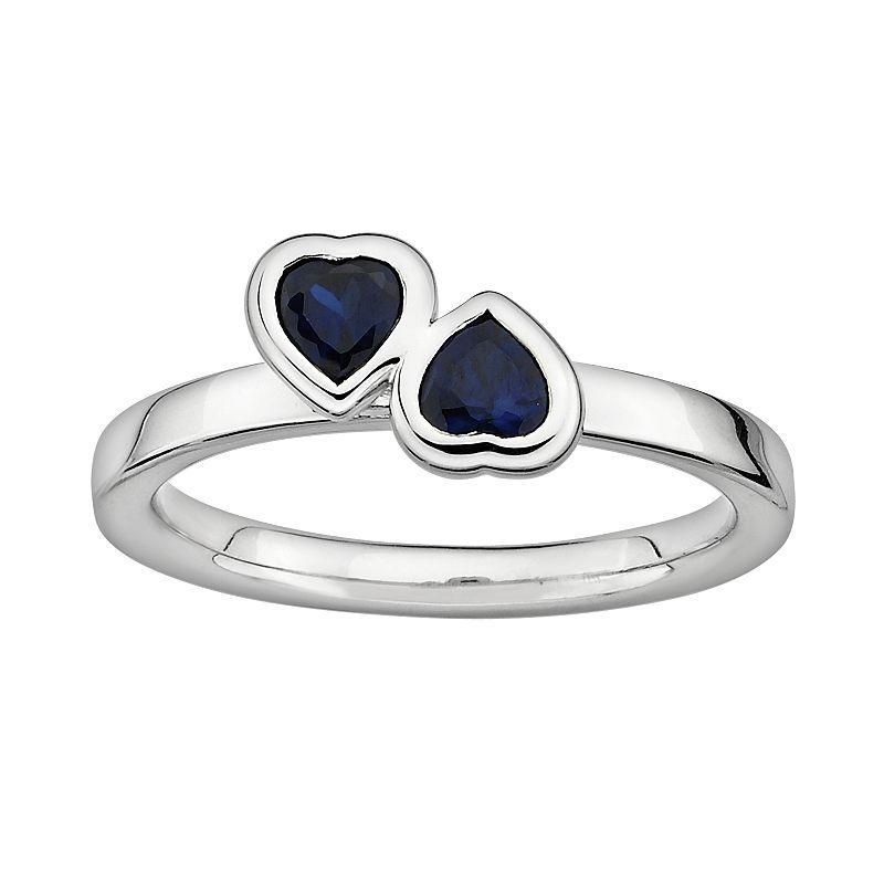 Stacks & Stones Sterling Silver Lab-Created Sapphire Heart Stack Ring, Womens Product Image