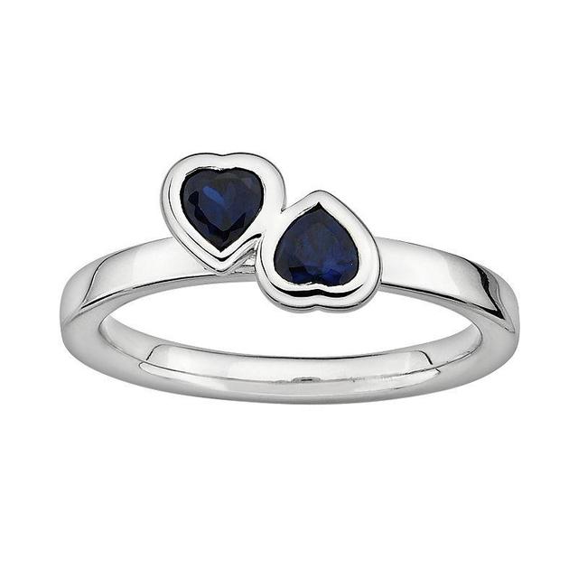 Stacks & Stones Sterling Silver Lab-Created Sapphire Heart Stack Ring, Womens Blue Product Image