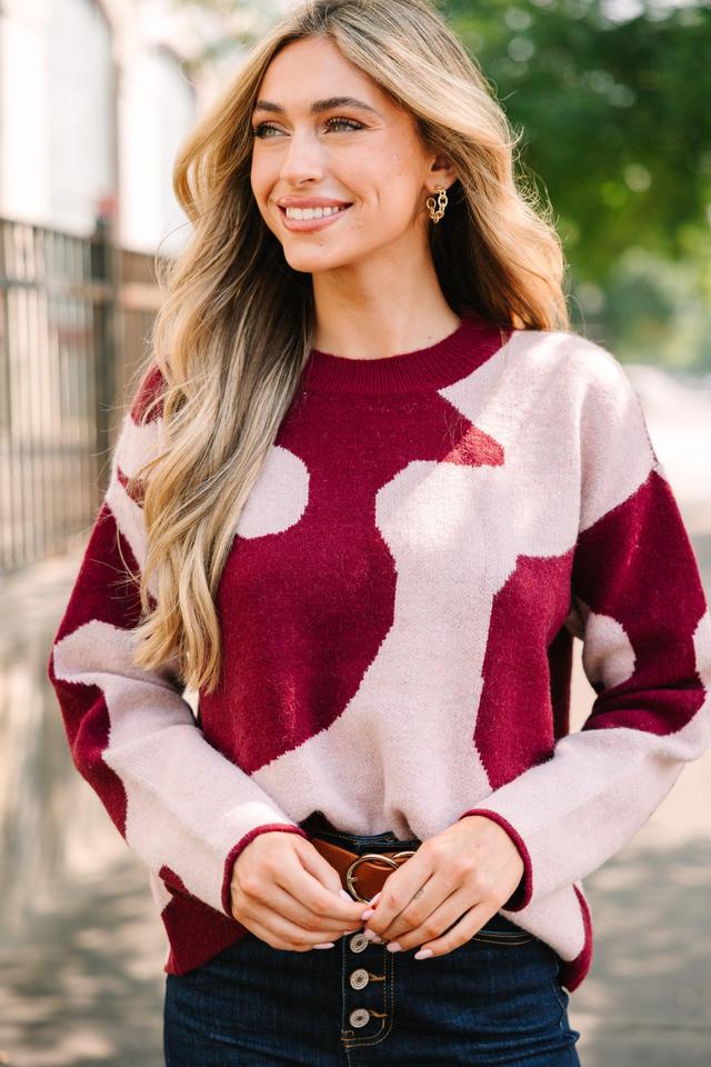 Move On Over Burgundy Red Cow Print Sweater Female Product Image