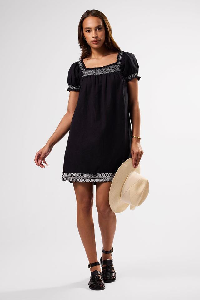 Smocked Embroidery Dress - Black White Embroidery Product Image