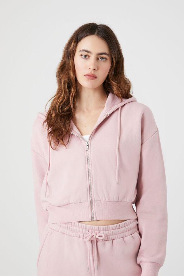 Fleece Cropped Zip-Up Hoodie | Forever 21 Product Image