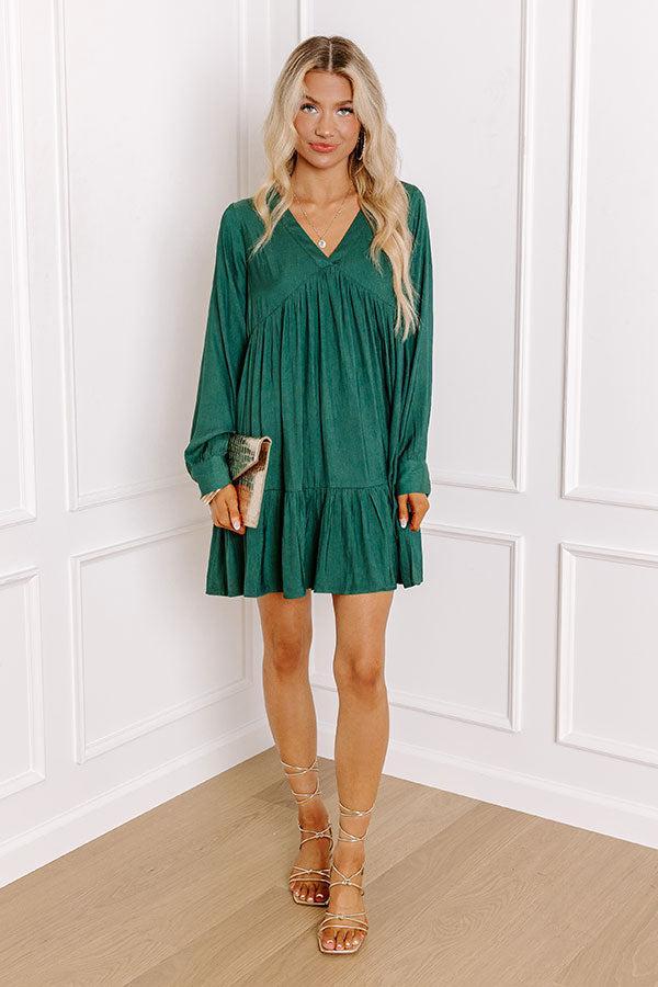 Autumn Brunch Babydoll Dress In Hunter Green Product Image