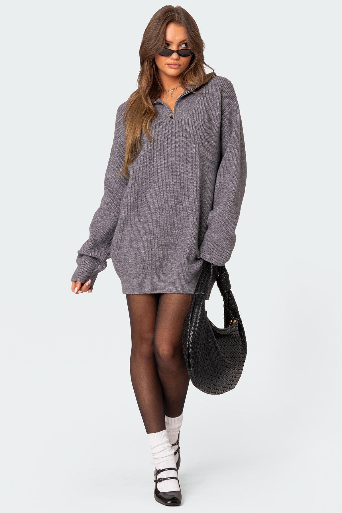 Quarter Zip Knit Mini Dress Product Image