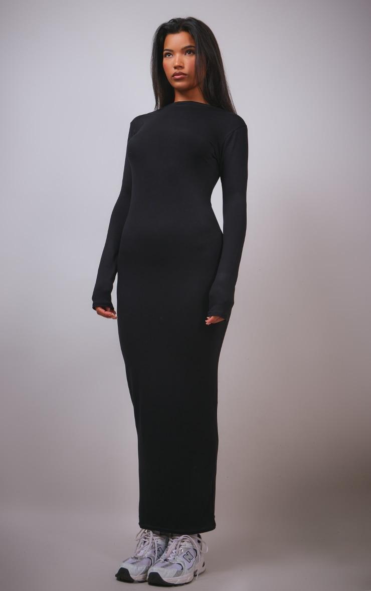 Black High Neck Boat Neck Split Maxi Dress product image