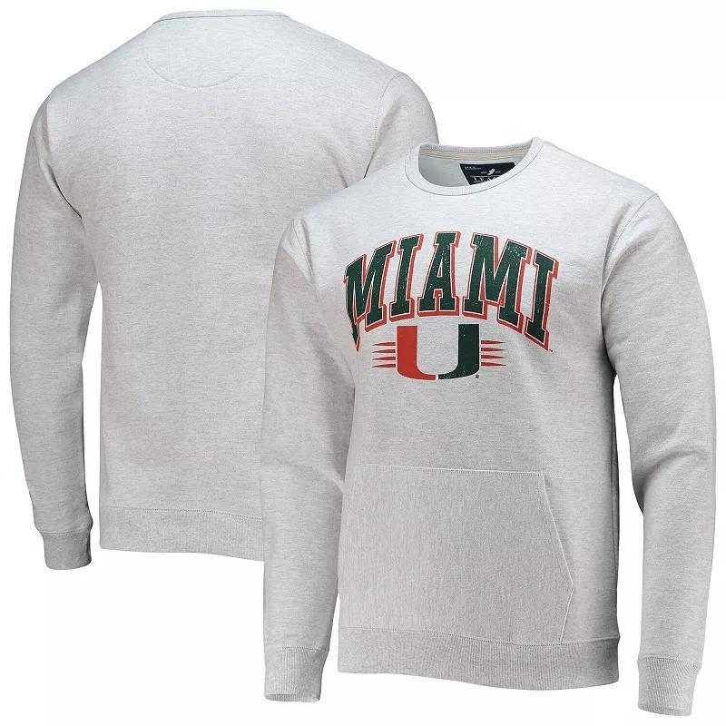 Mens League Collegiate Wear Heathered Gray Miami Hurricanes Upperclassman Pocket Pullover Sweatshirt Product Image