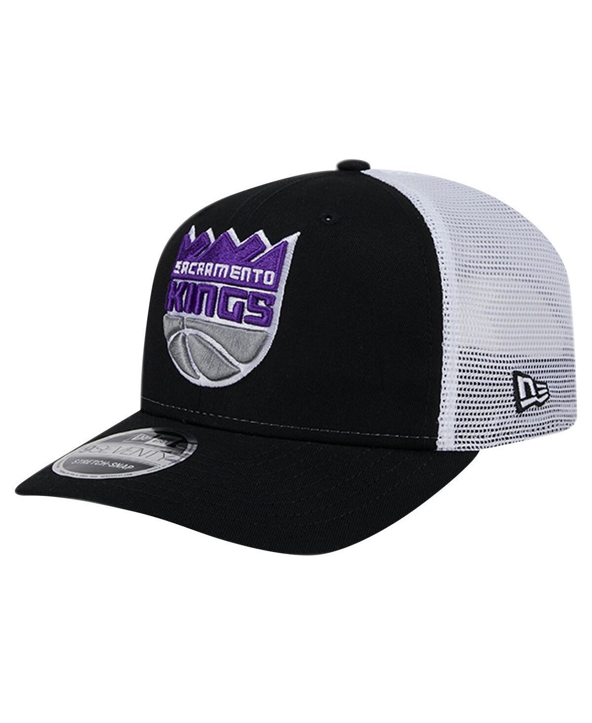 New Era Mens Black Sacramento Kings Trucker 9SEVENTY Coolera Stretch-Snap Hat - Black, White Product Image