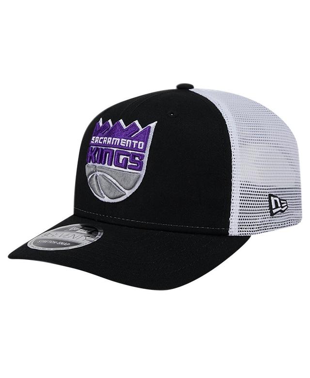 New Era Mens Black Sacramento Kings Trucker 9SEVENTY Coolera Stretch-Snap Hat - Black, White Product Image