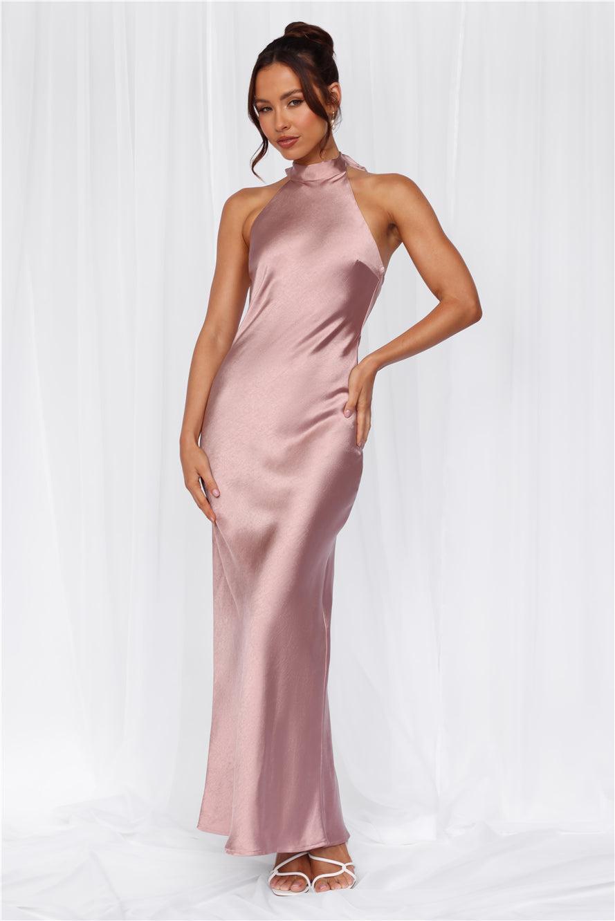 HELLO MOLLY The Cleo Halter Satin Maxi Dress Dusty Pink Product Image