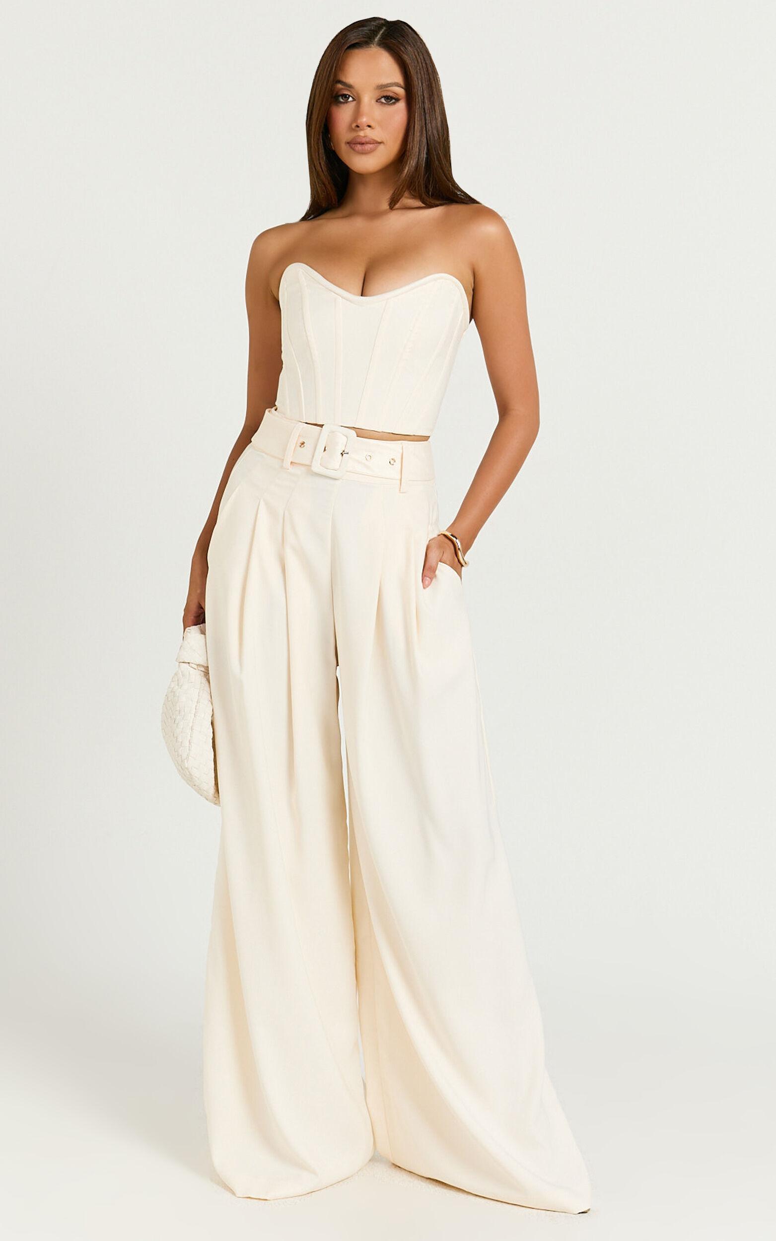 Amalie The Label - Raquelle Pleated Wid Leg Belted Pant in Ivory Product Image