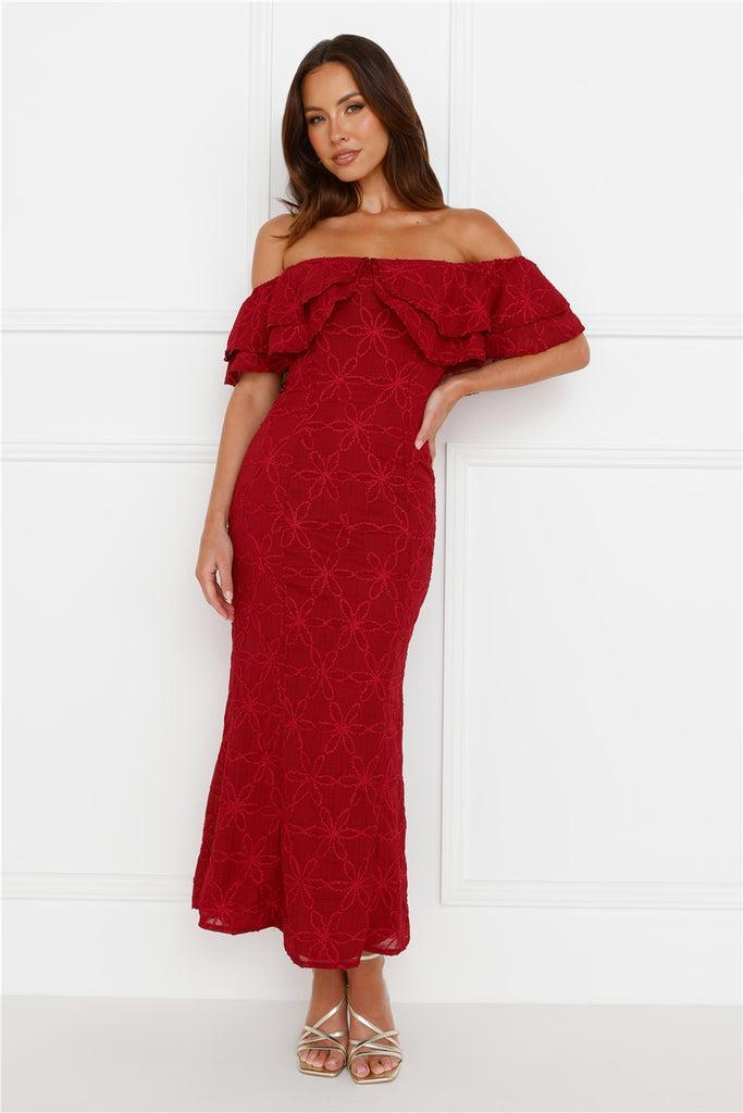 Moment Of Dance Off Shoulder Maxi Dress Red Product Image