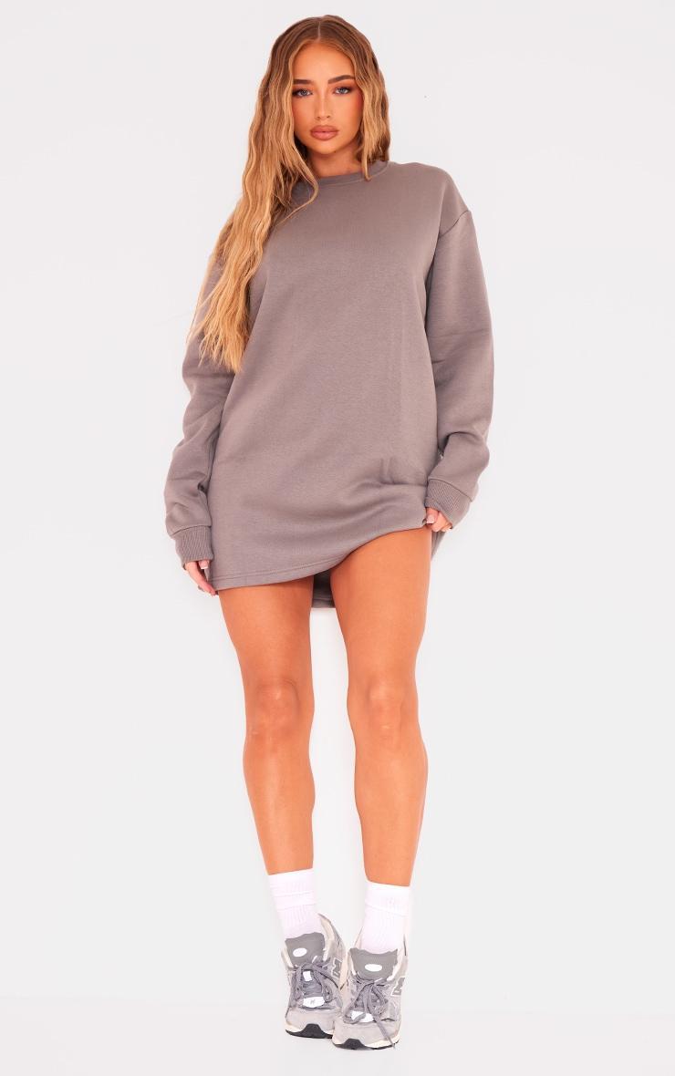 Charcoal Basic Crew Neck Oversize Sweatshirt Dress Product Image