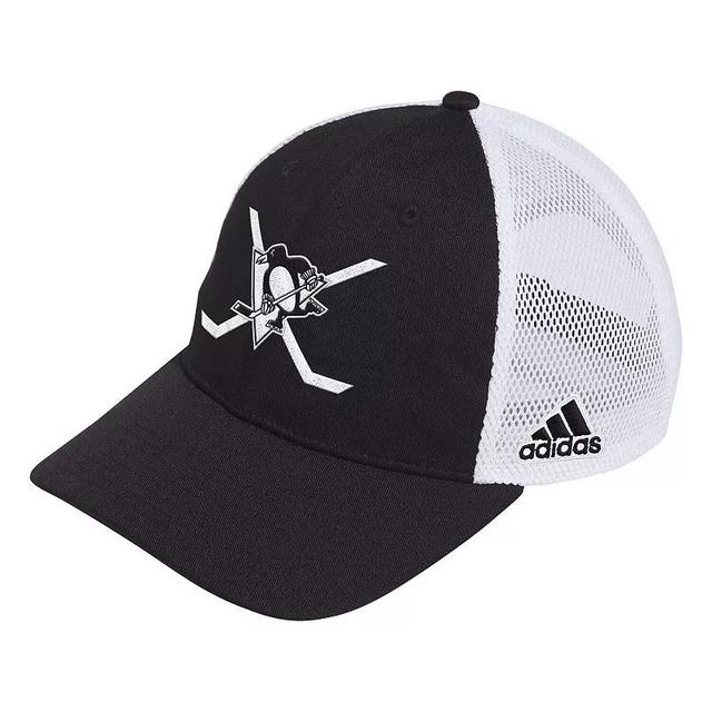 Mens adidas /White Pittsburgh Penguins Cross Sticks Trucker Adjustable Hat Product Image