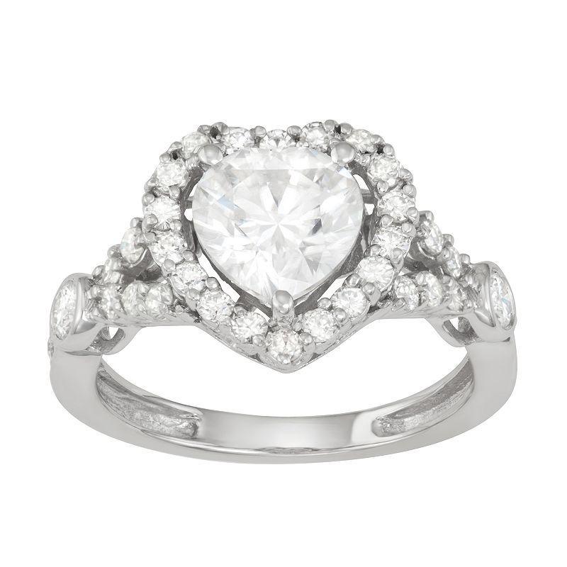 Charles & Colvard 3/4 Ct. T.w. Lab Created Moissanite Heart Halo Ring In 14K White Gold, 6 Product Image