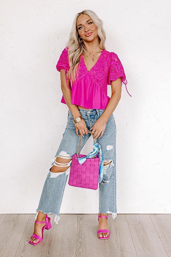 Romance Everywhere Embroidered Top In Hot Pink Product Image