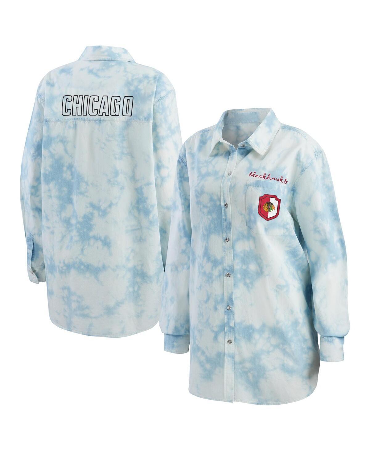 Womens WEAR by Erin Andrews White Boston Bruins Oversized Tie-Dye Button-Up Denim Shirt Product Image